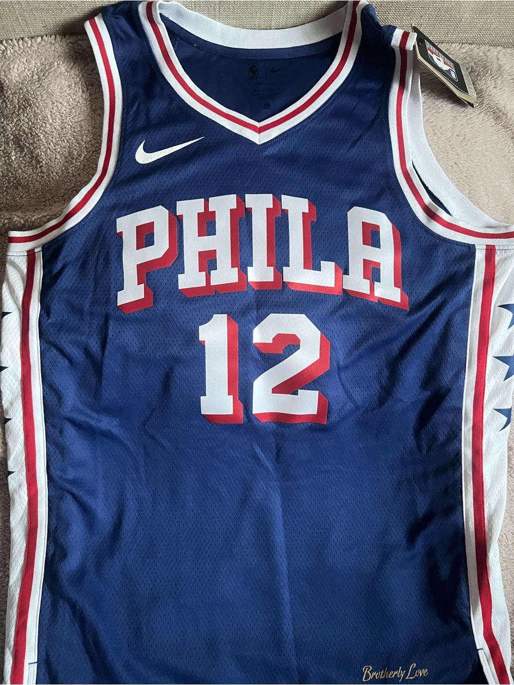 Nike Blue PHILA Basketball Jersey with White and Red Accents